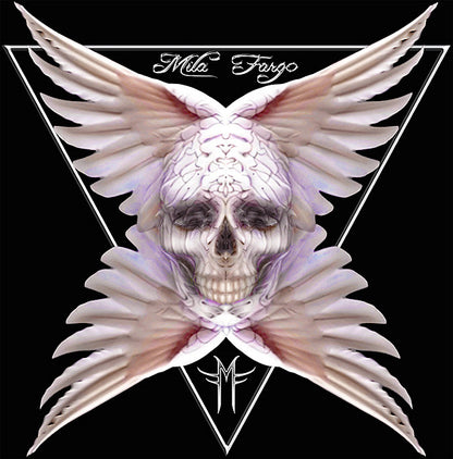 ANGEL FEATHER SKULL T-SHIRT | Black MF