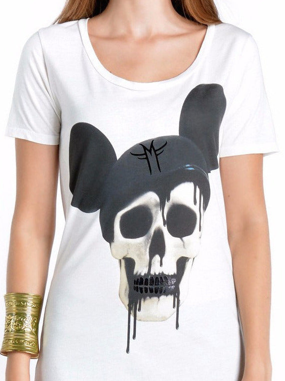 Mickey Skull T Shirt White